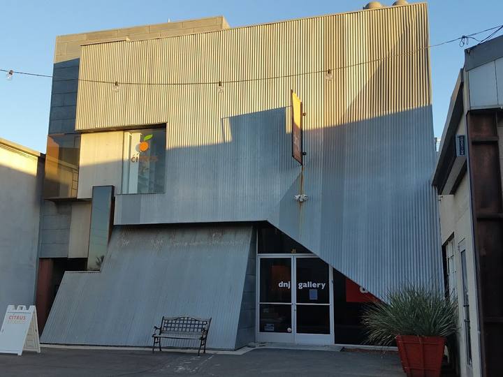 A corrugated metal gallery building at Bergamot Station