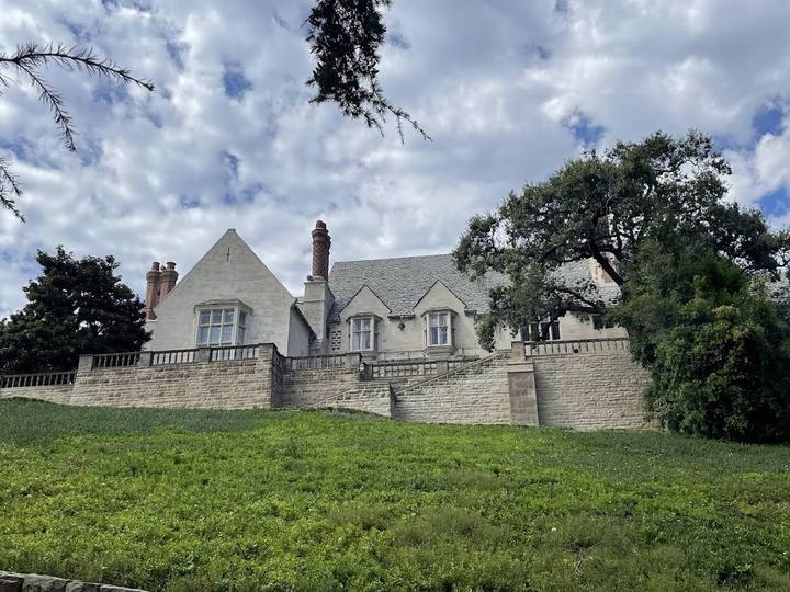 Greystone Mansion seen across the lawn in Beverly Hills